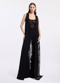 Sequin Embroidered Tulle & Cady Jumpsuit