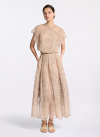 Embroidered Organza Midi Skirt