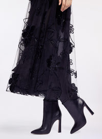 Velvet Embroidered Midi Skirt