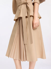 Cotton Midi Skirt with Pleats