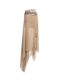 Silk Skirt with Python Print Waist
