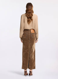 Flocked Denim Long Skirt