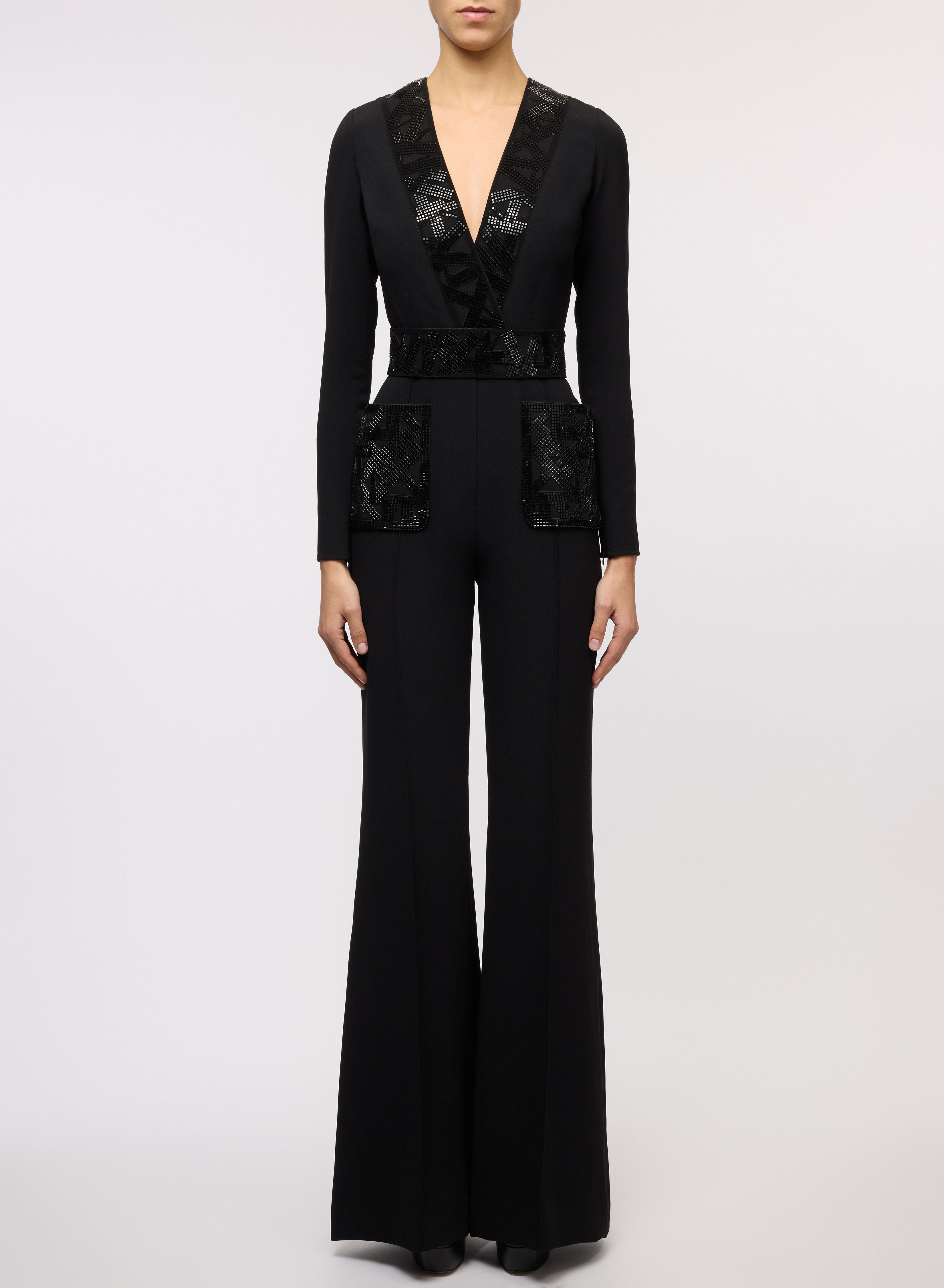 Embellished V-Neck Jumpsuit – ELIE SAAB