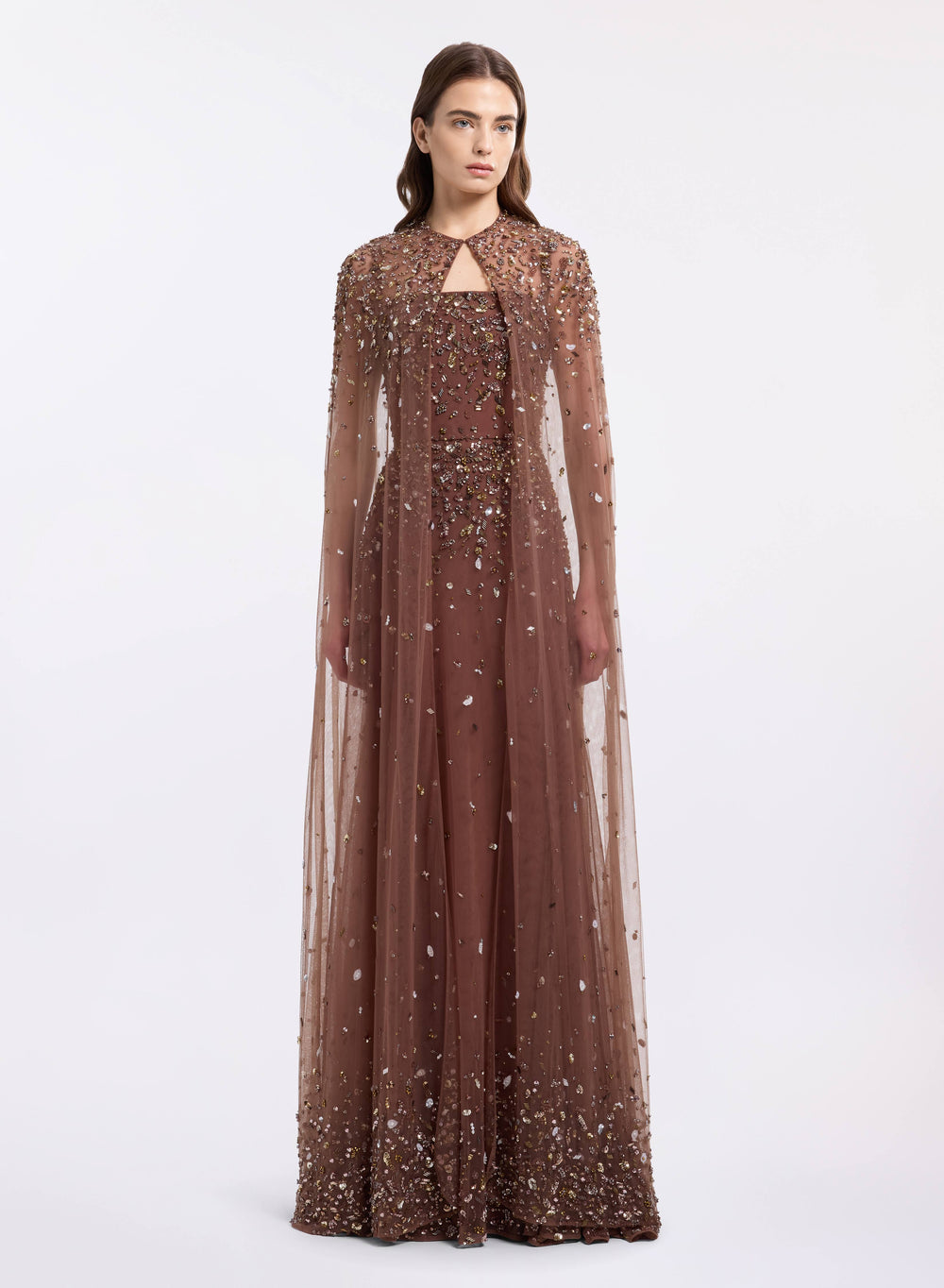 designer brown dress Simple Mermaid Brown/Champagne Satin Tulle Long Prom Dress, Brown Long Evening Dress US 4 / Custom Color