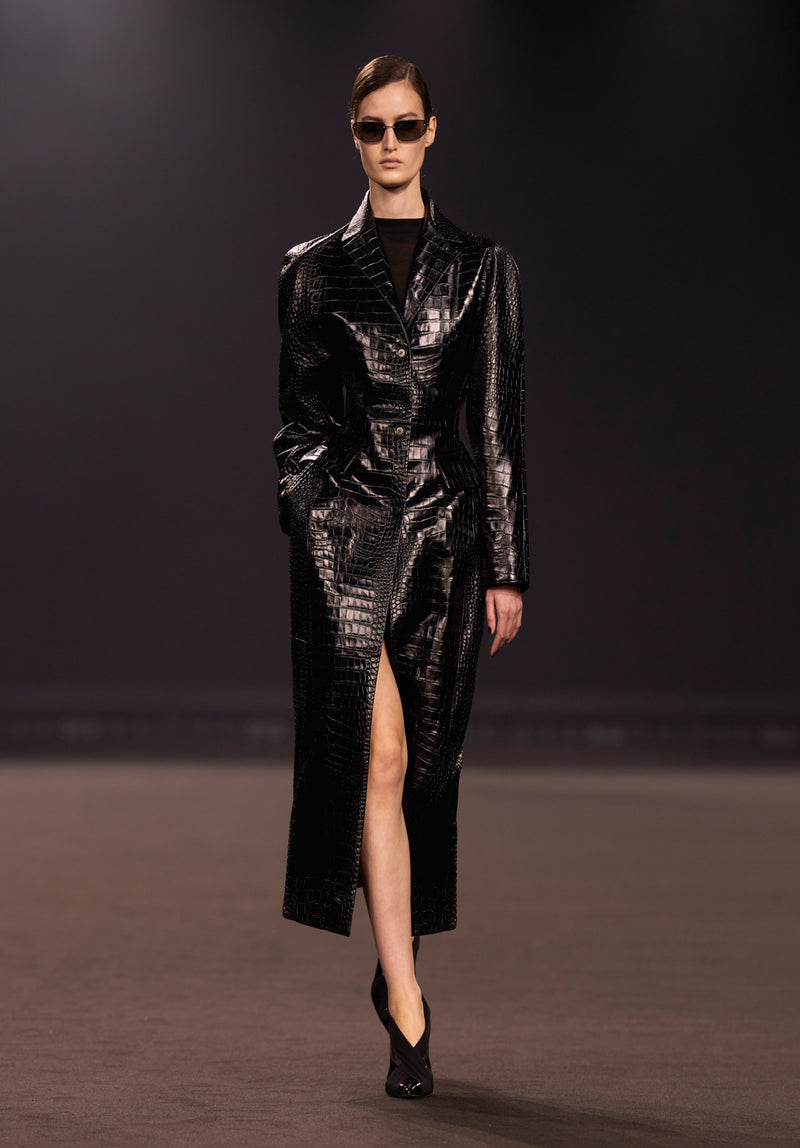 Printed Croco Leather Coat