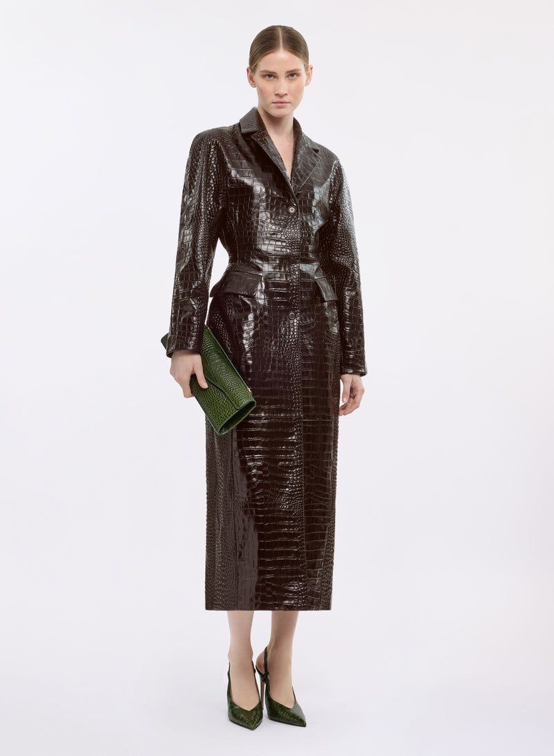 Printed Croco Leather Coat