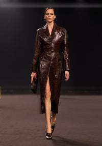 Printed Croco Leather Coat