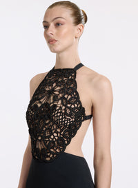 Embroidered Halter Gown