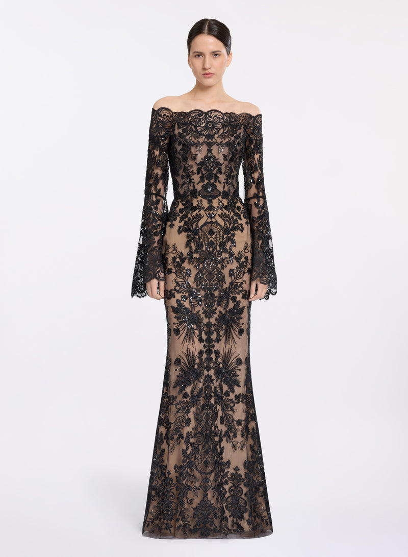 Embroidered Off-The-Shoulder Dress