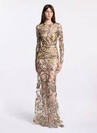 Embroidered Tulle Long Dress