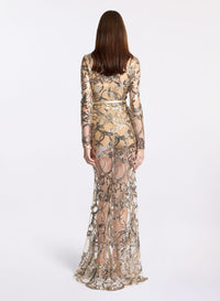 Embroidered Tulle Long Dress