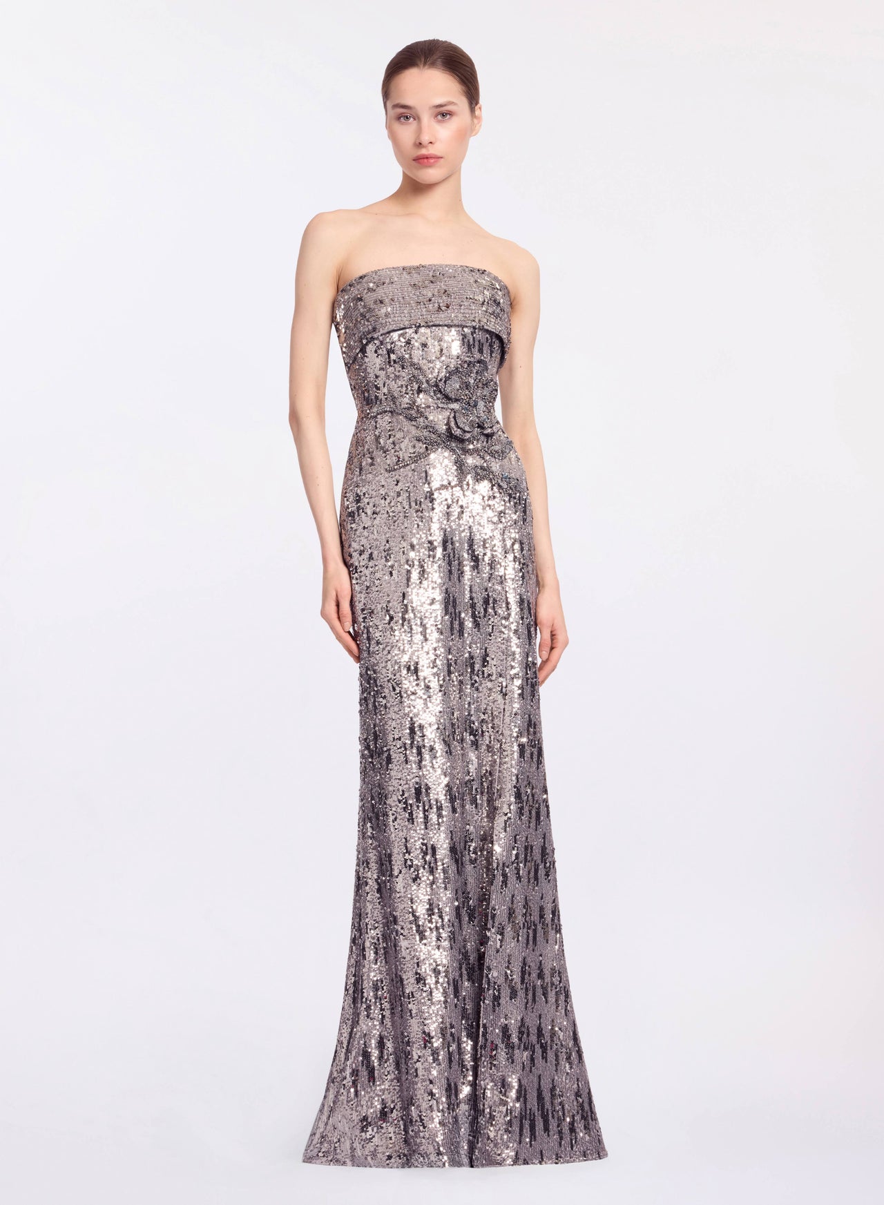 slim fit dress slacks Norma Kamali x Lifestyle Strapless Long Dress in Grey