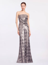 Embellished Sequins Strapless Gown