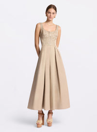 Embroidered Gabardine Midi Dress