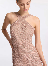 Bead Embroidered Halter Neck Dress