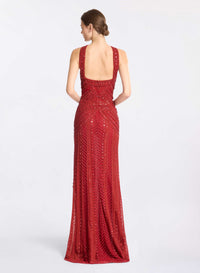 Bead Embroidered Halter Long Dress