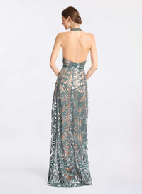 Embroidered Tulle Halter Dress