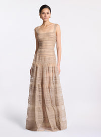 Embroidered Organza Long Dress