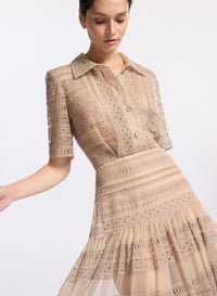 Embroidered Organza Midi Dress