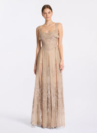 Embroidered Organza Long Dress