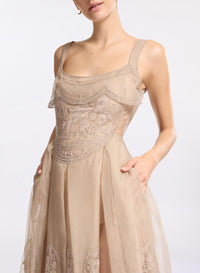 Embroidered Organza Long Dress