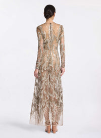 Embroidered Tulle Long-Sleeved Dress