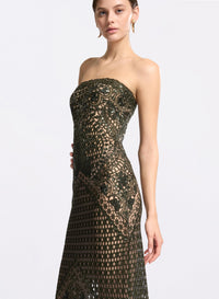 Embroidered Tulle Strapless Dress