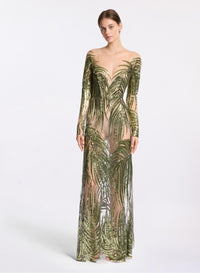 Embroidered Tulle Long Dress