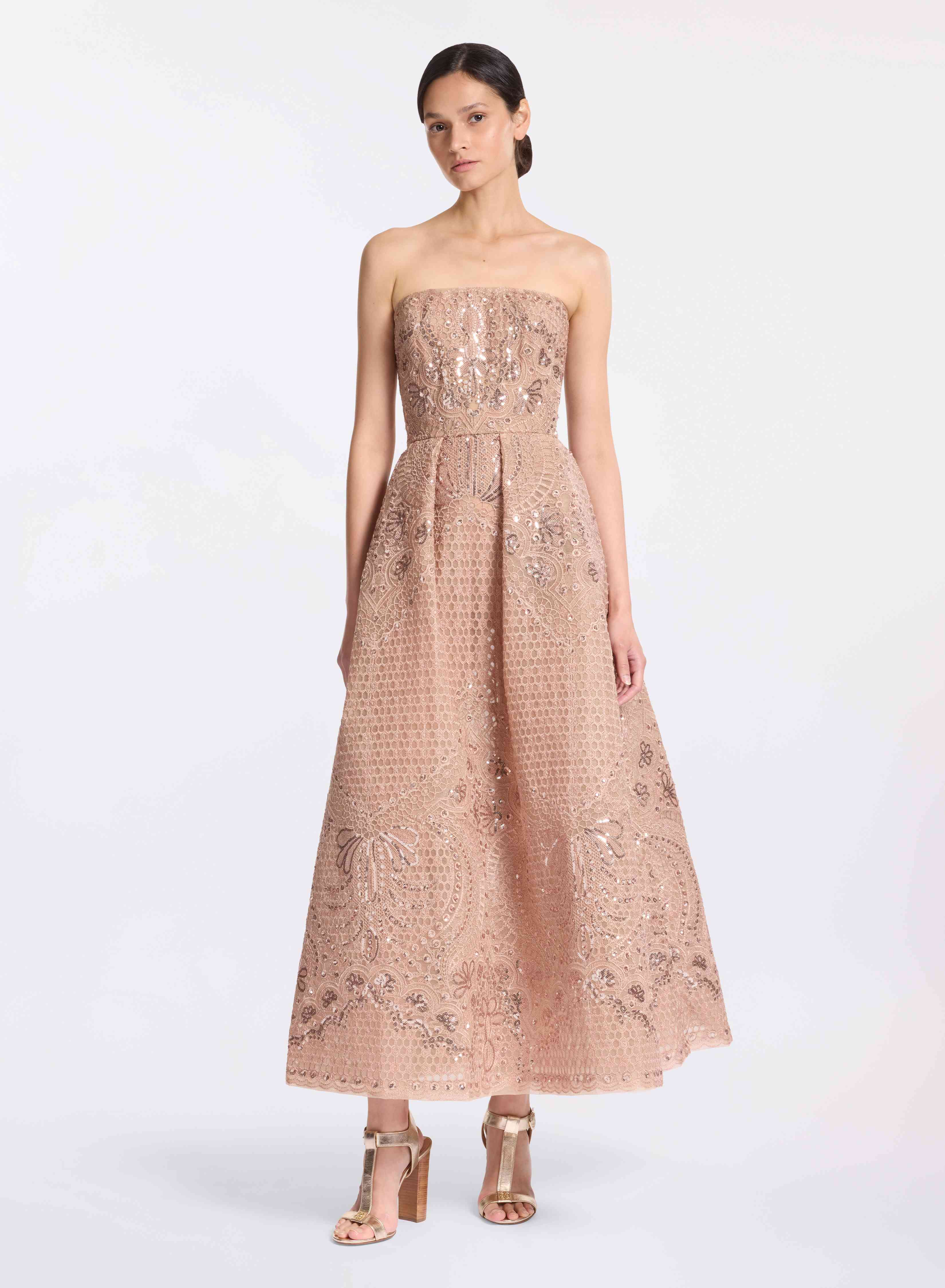elie saab tulle embroidered midi dress Elie Saab Long Sleeve Embroidered Tulle Midi Dress In Multi