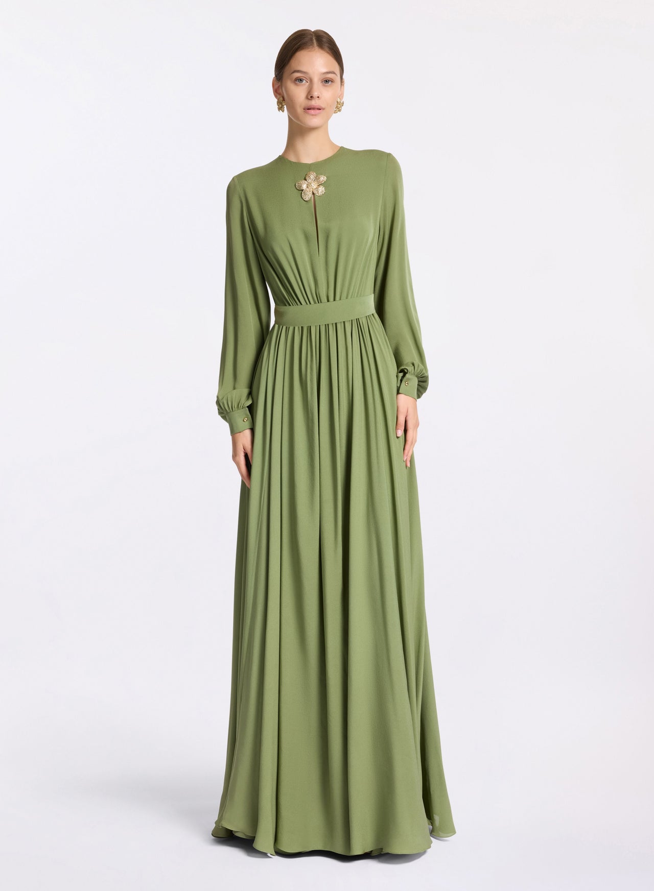 black suit with green dress Printed Georgette Long Dress main image 1