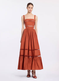 Trim Embellished Cotton Midi Dress