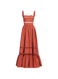 Trim Embellished Cotton Midi Dress