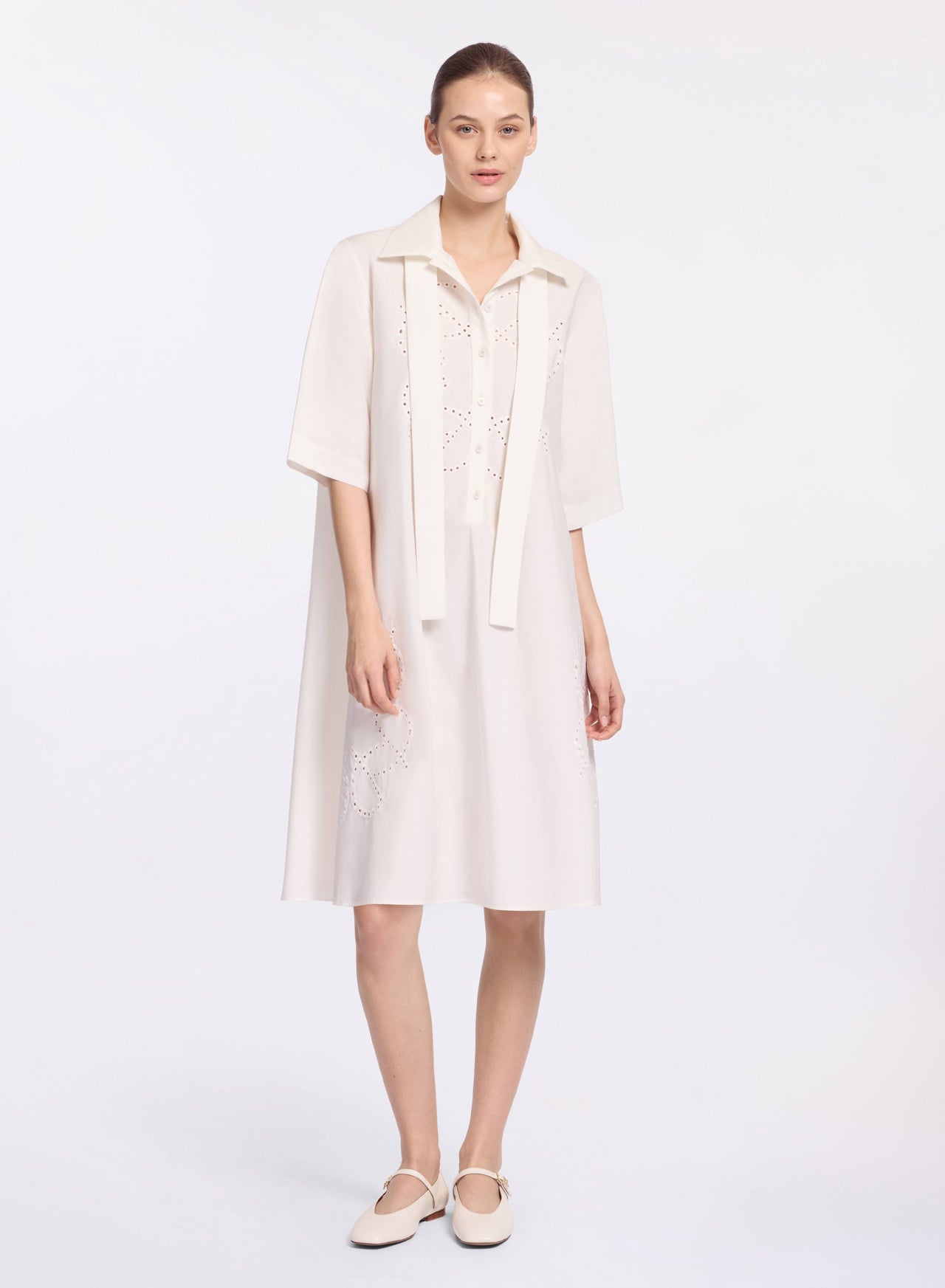 Monogram Embroidered Cotton Shirt Dress ELIE SAAB Monogram Embroidered Cotton Shirt Dress ELIE SAAB