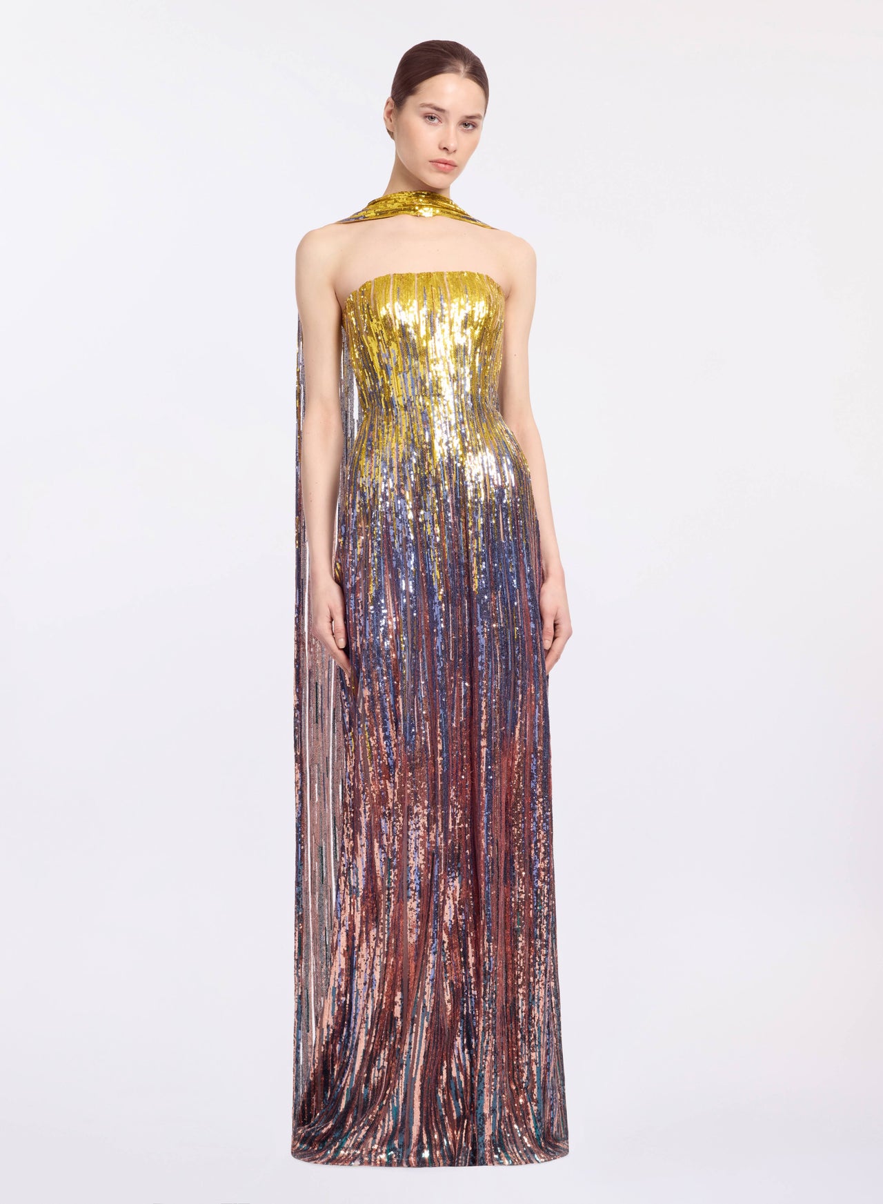 Multicolor Sequin Strapless Dress  ELIE SAAB
