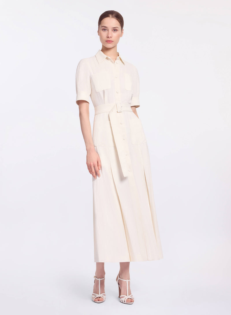 Embellished Pinstripe Midi Dress