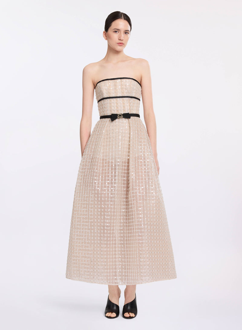 Strapless Pearl Midi Dress