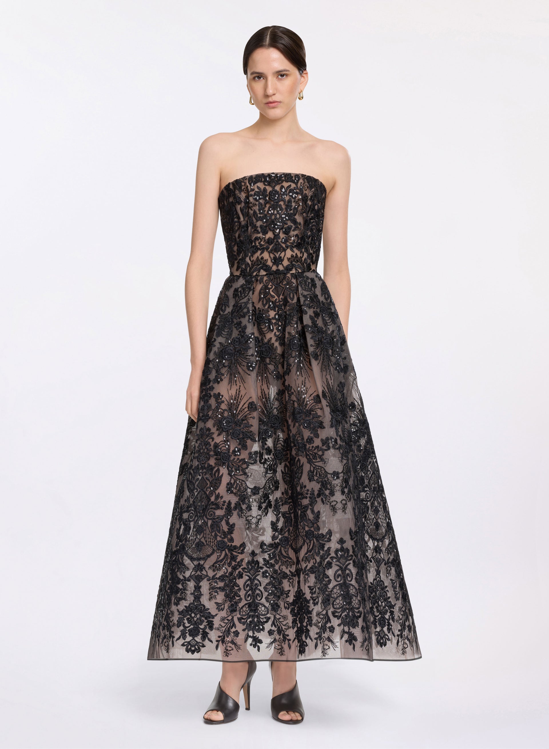 elie saab embroidered tulle short dress Elie Saab Embroidered Tulle Mini Dress | Neutrals