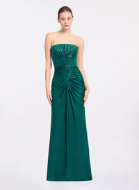 Strapless Jersey Leatherette Long Dress