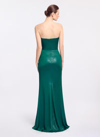 Strapless Jersey Leatherette Long Dress