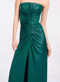 Strapless Jersey Leatherette Long Dress