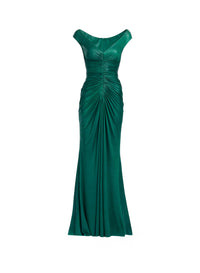 Off-The-Shoulder Jersey Leatherette Long Dress