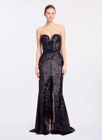 Embellished Sequins Strapless Dress