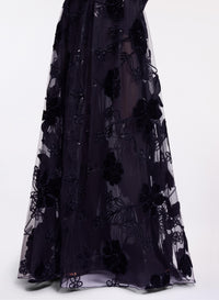 Off-The-Shoulder Velvet Embroidred Dress