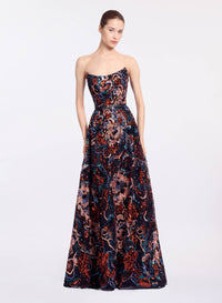 Floral Embroidered Sequin Gown