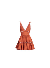 Trim Embellished Cotton Short Dress