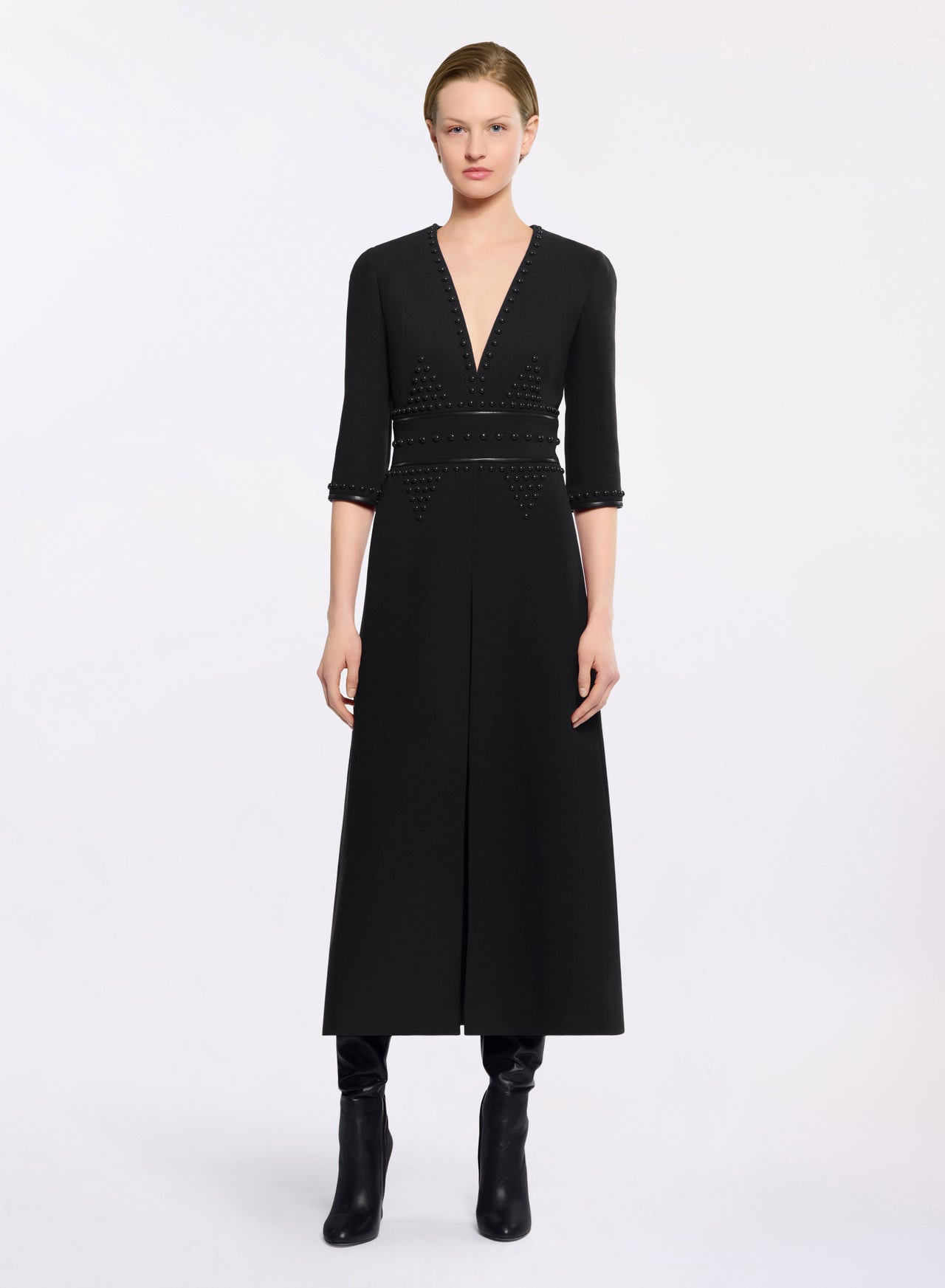 black wool midi dress Embellished Wool Midi Dress – ELIE SAAB