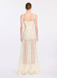 Embroidered Tulle Long Dress