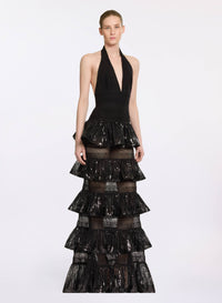 Macramé and Sequin Ruffled Dress