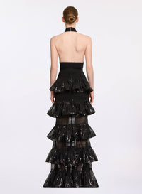 Macramé and Sequin Ruffled Dress