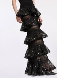 Macramé and Sequin Ruffled Dress